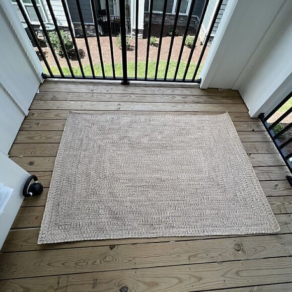 Unbranded Loomed Braided Indoor Outdoor Rug 4 x 6 Tan Jute Alternative